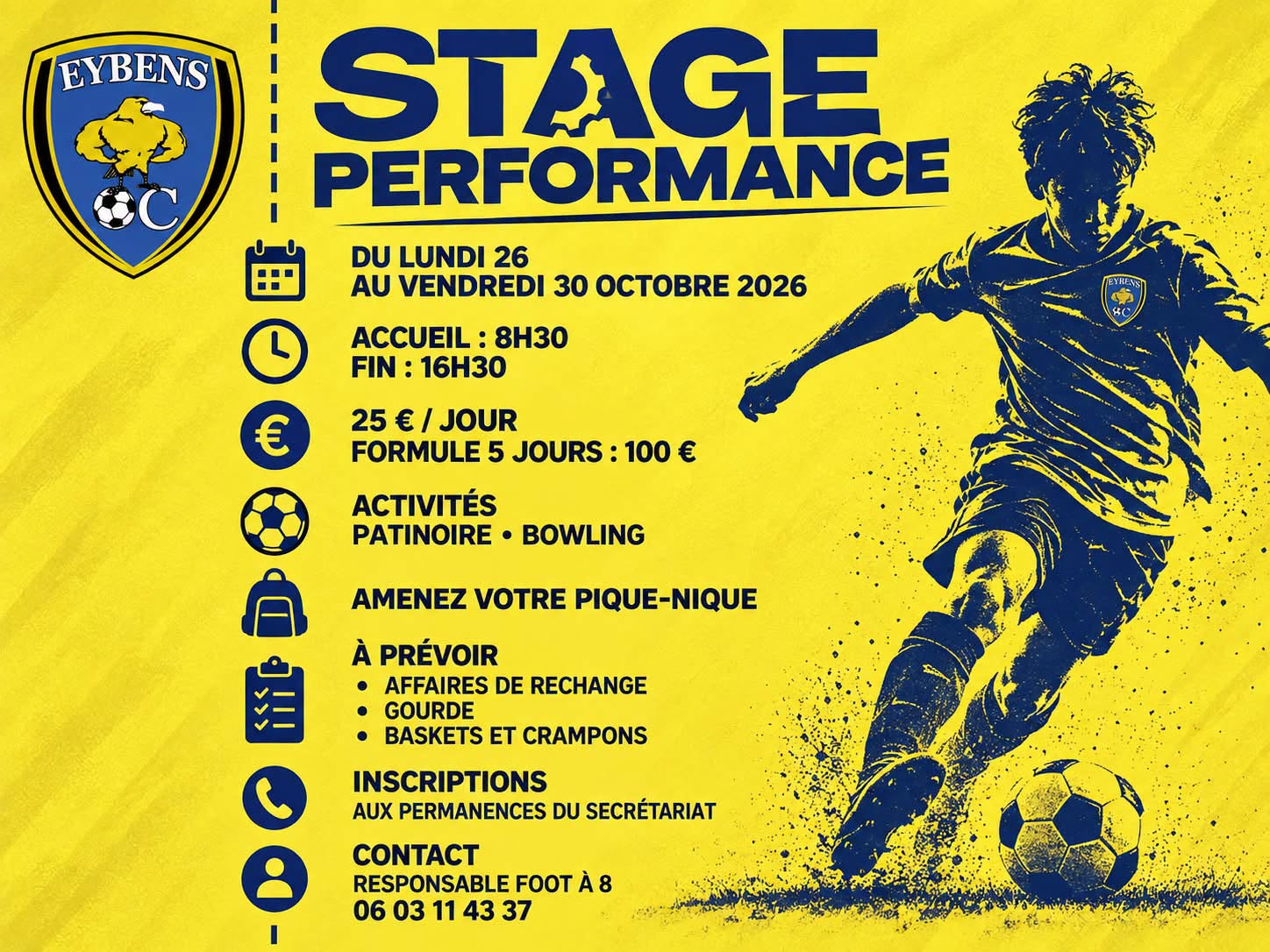 Affiche du Stage Performance de l'OC Eybens, du lundi 26 au vendredi 30 octobre 2026.